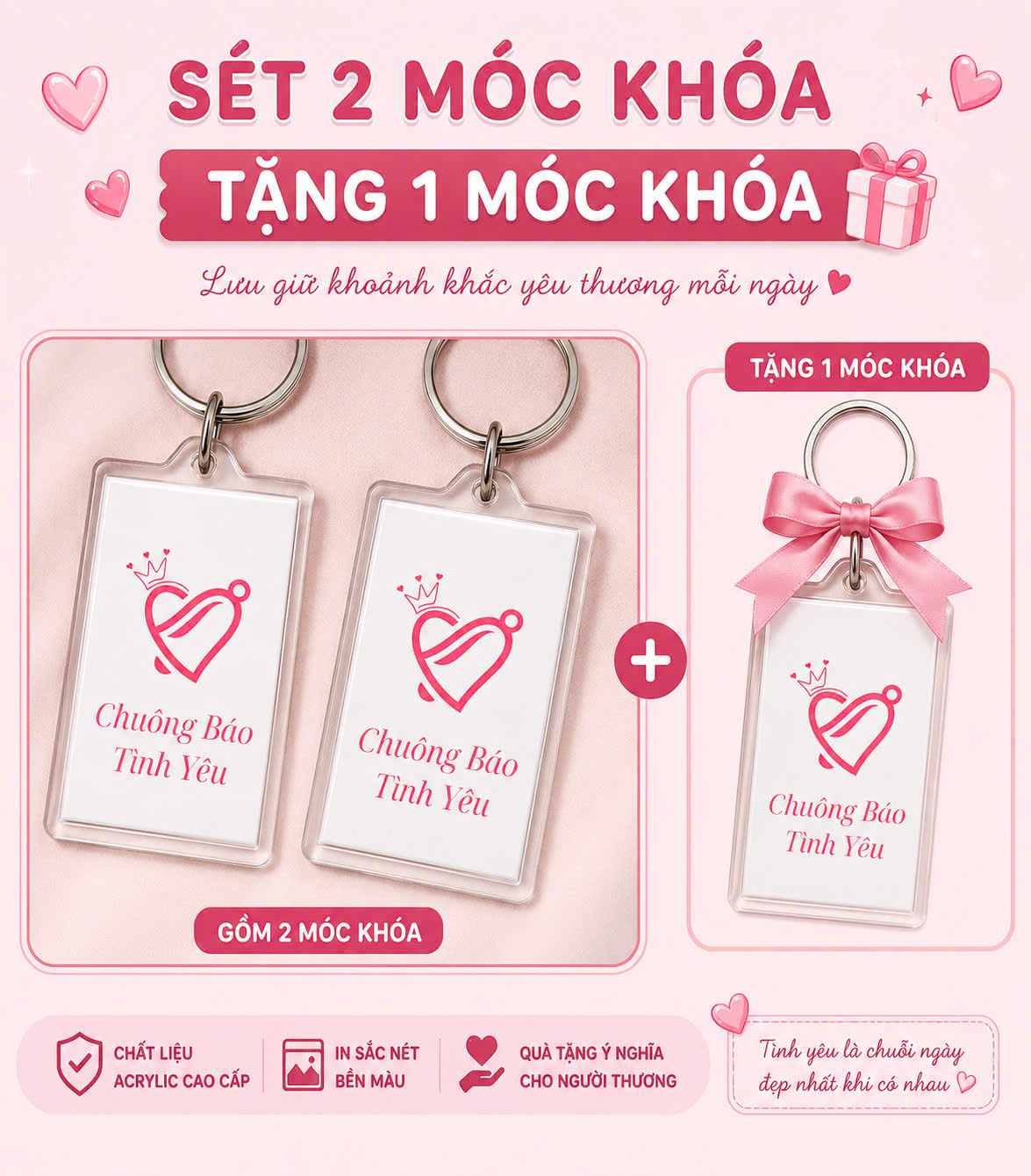 Sét 2 móc khóa ảnh in 2 mặt