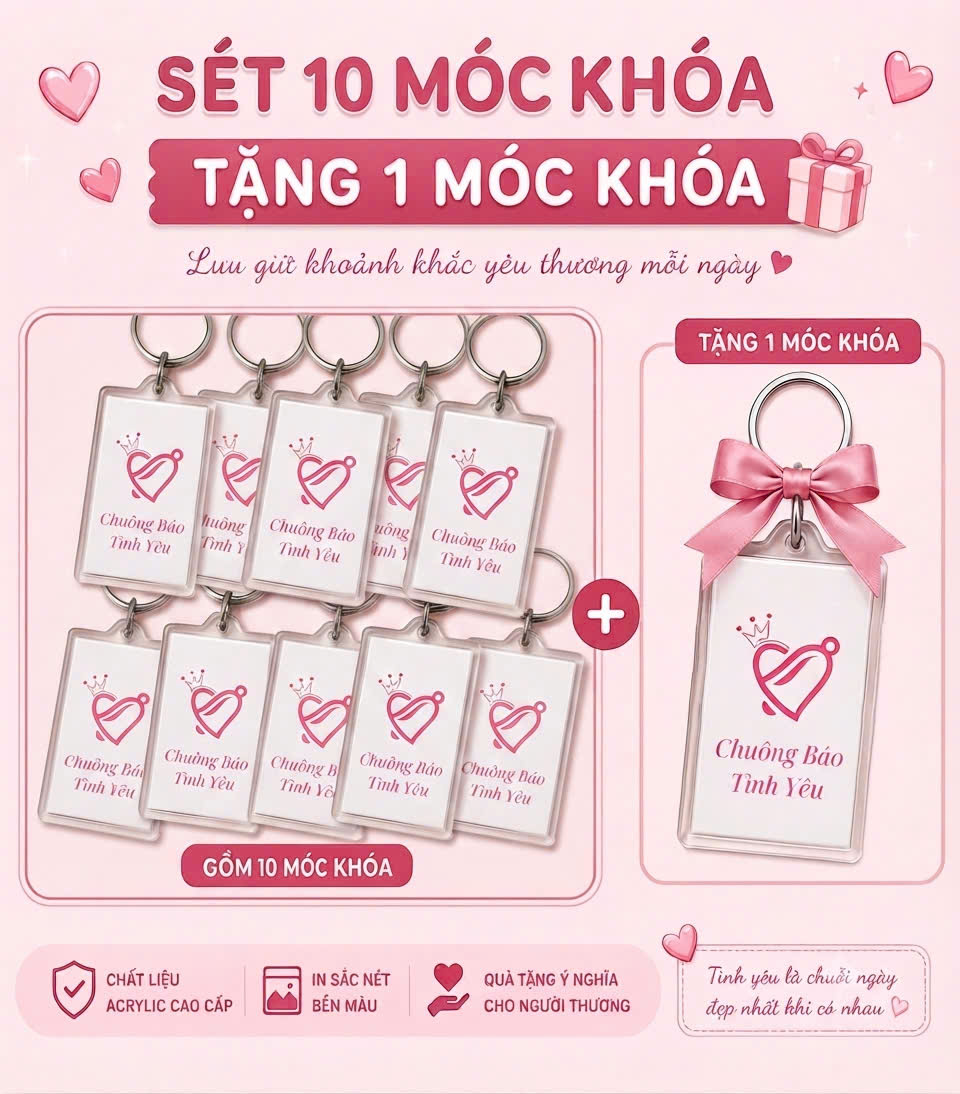 sét 10 móc khóa ảnh in 2 mặt